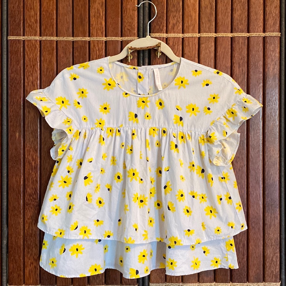 ZARA TRF COLLECTION YELLOW BLACK FLORAL TOP